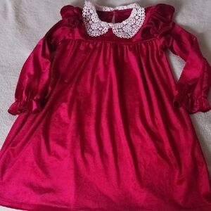 Red Velvet Dress with Lace Collar